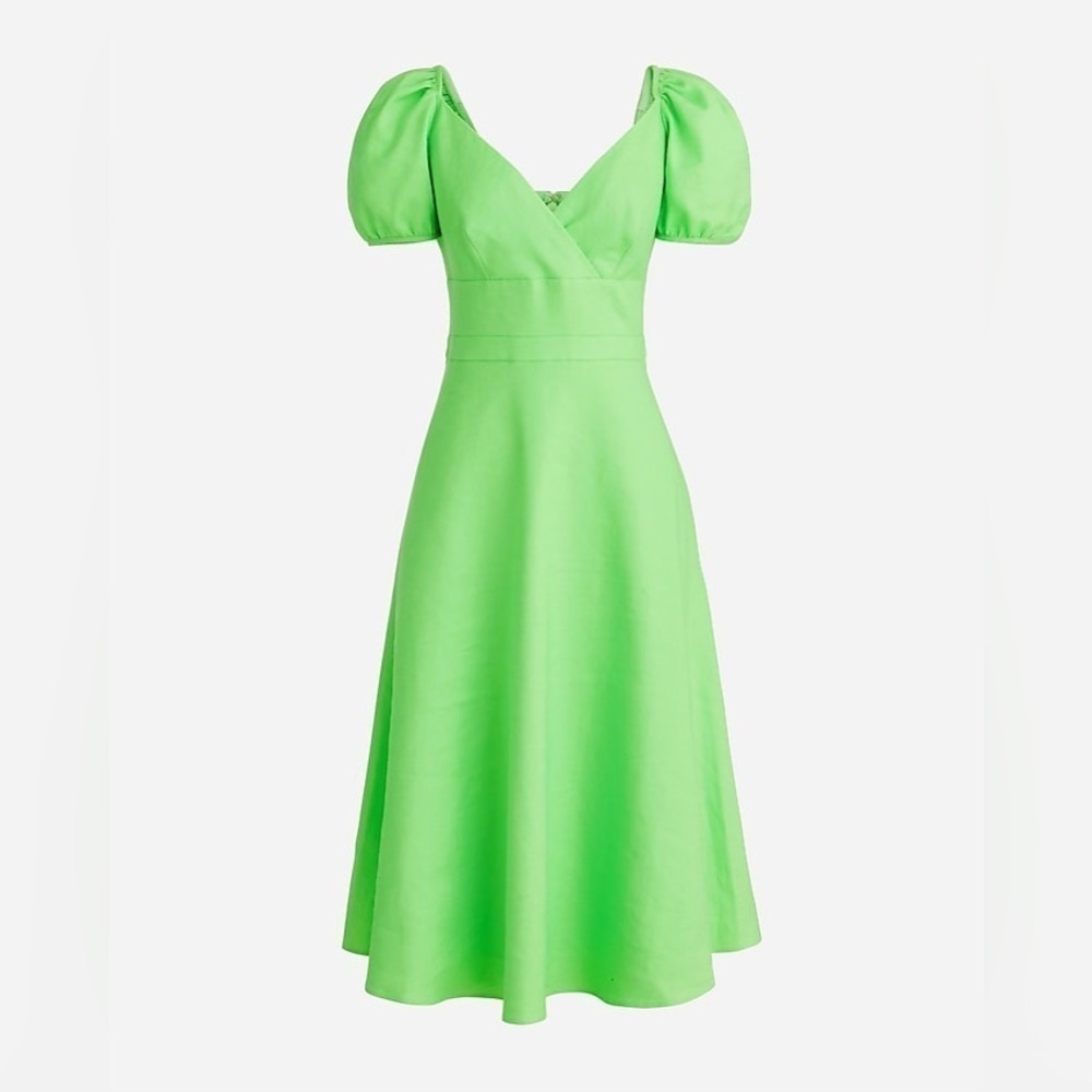 J Crew Puff-sleeve V-neck midi dress in stretch linen blend
Item BP596